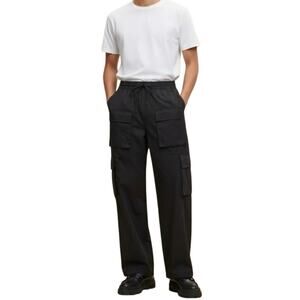 Mode of One Mens Sz S Baggy Wide Leg Cargo Pants in Black Elastic Waist